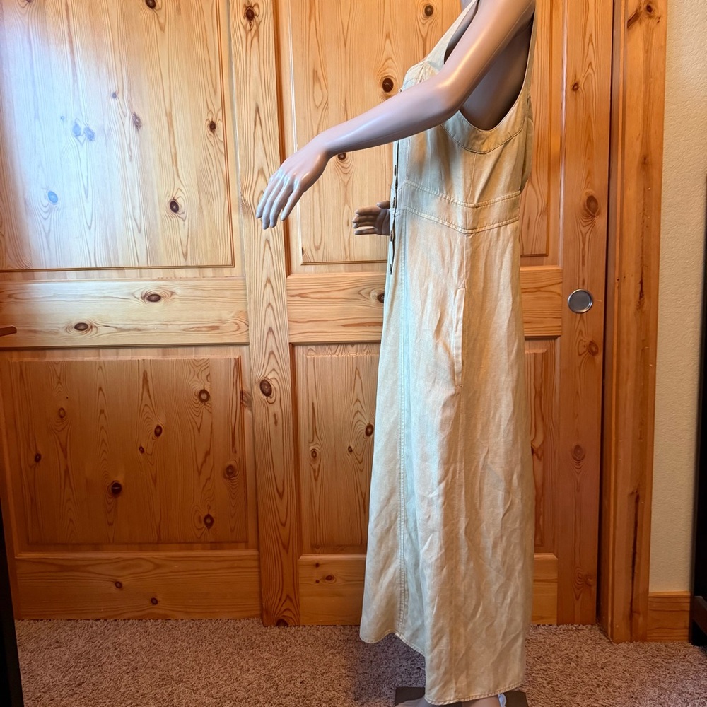 Sundance Tencel Linen Blend Midi Dress L Button Down Sleeveless Beige Yellow - Picture 7 of 16